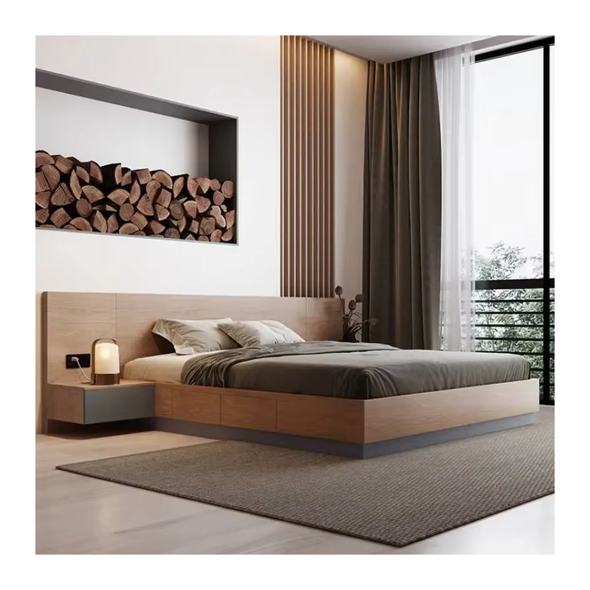 DUTRIEUX Massivholzbett in Natur Braun, Modernes Doppelbett aus Massivholz, Queen-Size Bettgestell B/T/H: 160 x 200 x 150 cm - Bild 3