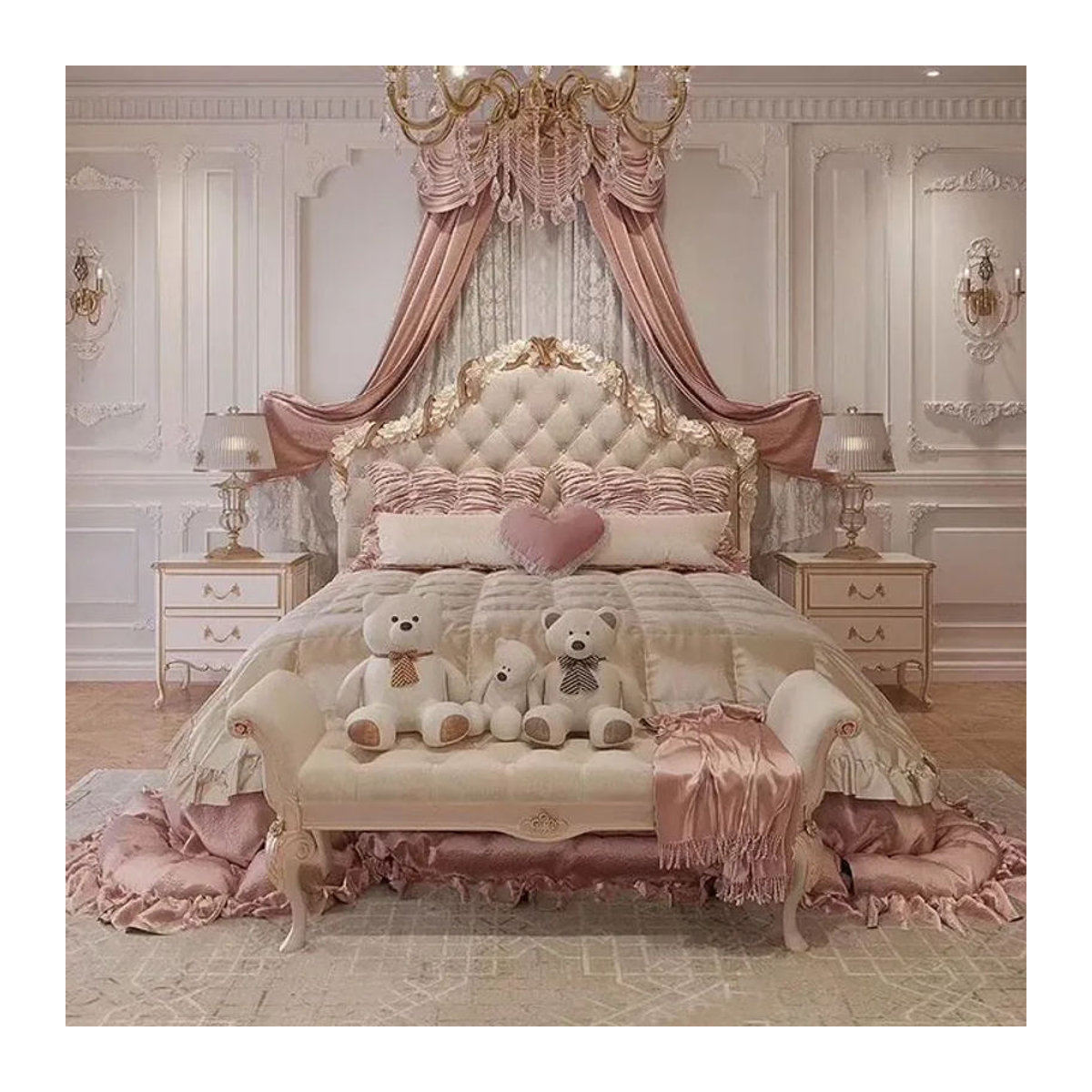 DUTRIEUX Massivholzbett in Rosa, modernes minimalistisches Doppelbett aus Holz im Queen-Size-Design - Bild 1