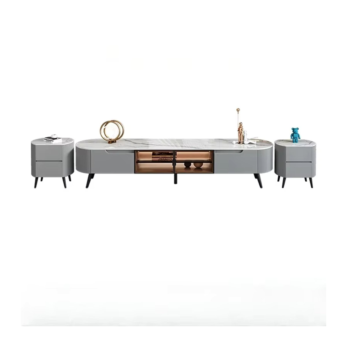 DUTRIEUX Modern TV-Schrank aus Marmor in Beige und Weiß, B: 180 cm, H: 45 cm, T: 45 cm - Bild 3
