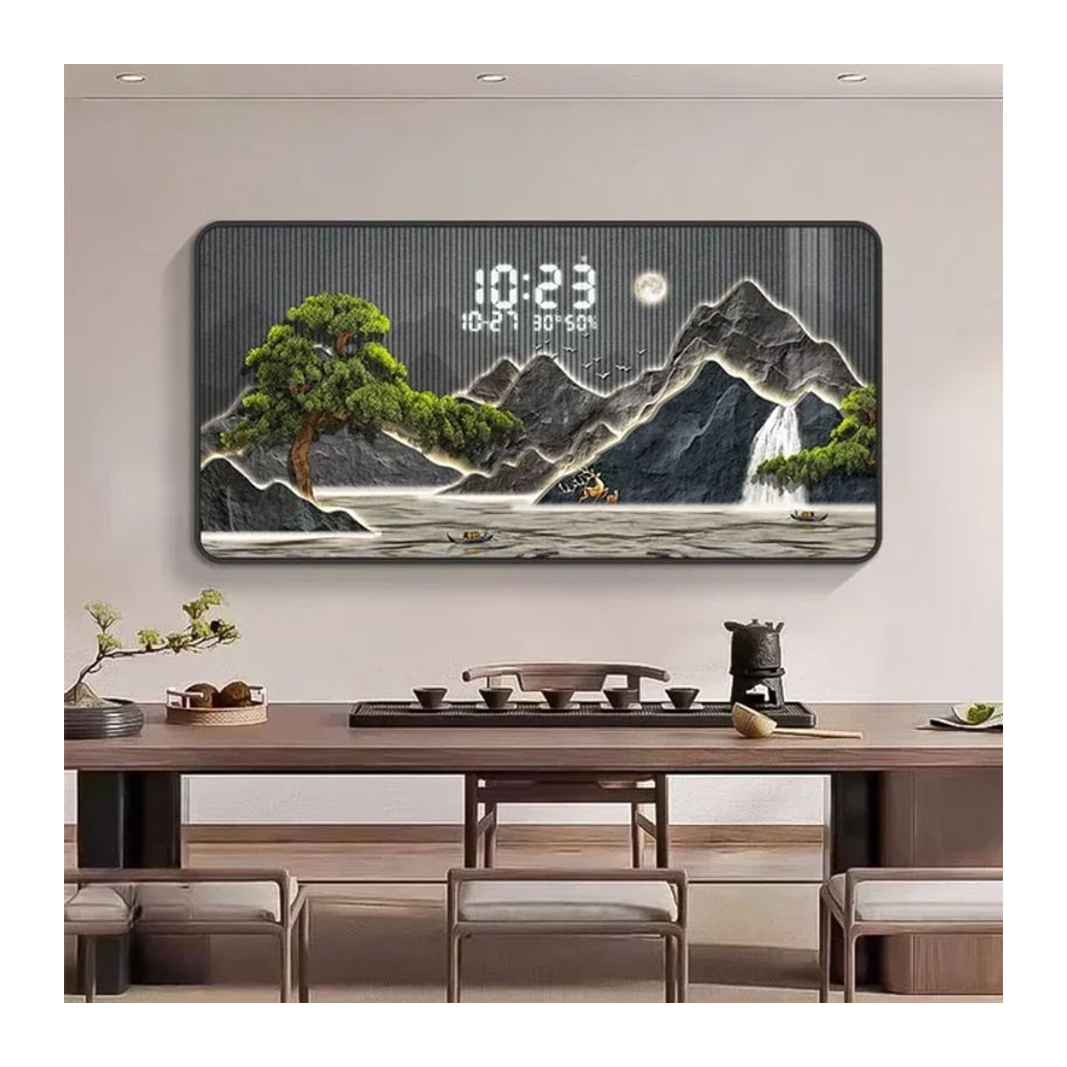 DUTRIEUX Moderne Digitale Wanduhr mit Datumsanzeige in Abstraktem Design für Wohnzimmer und Schlafzimmer, Mehrfarbig - Bild 1