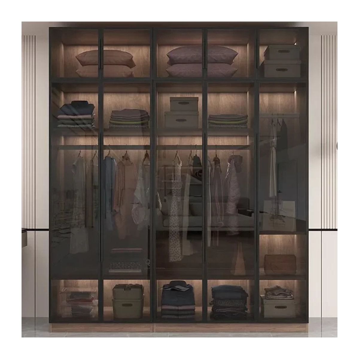 DUTRIEUX Moderner Kleiderschrank mit Glastüren und Innenbeleuchtung in Schwarz - Bild 1