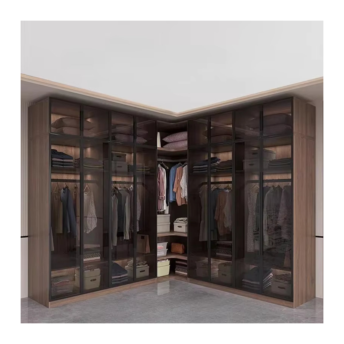 DUTRIEUX Moderner Kleiderschrank mit Glastüren und Innenbeleuchtung in Schwarz - Bild 5