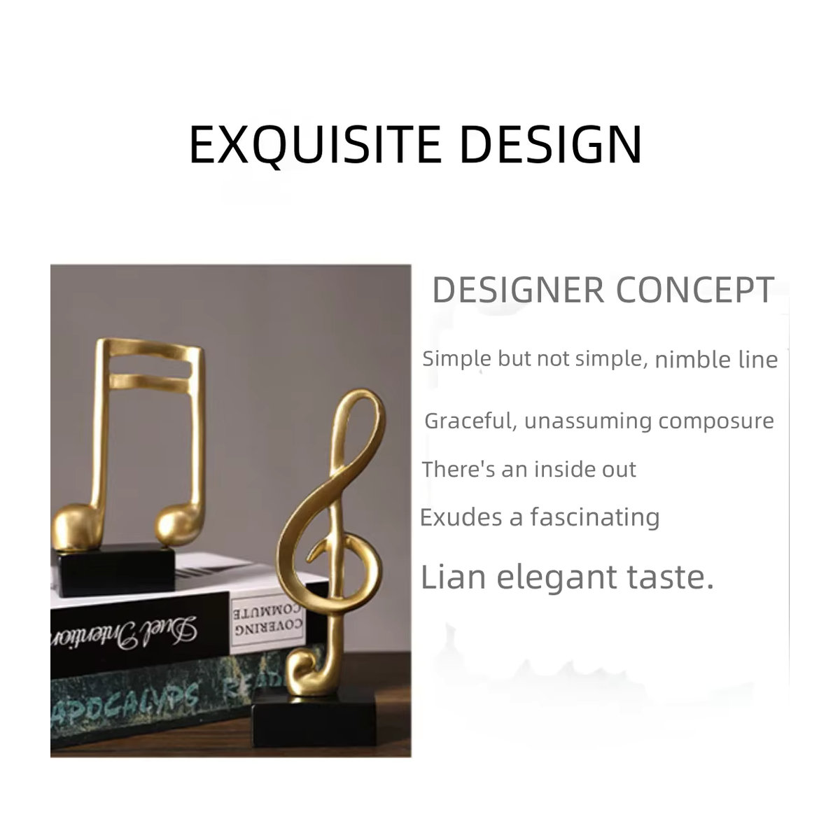 DUTRIEUX Musik-Ornament aus Kunstharz in Gold, minimalistische abstrakte Klavier-Dekoration für dein Zuhause - Bild 2