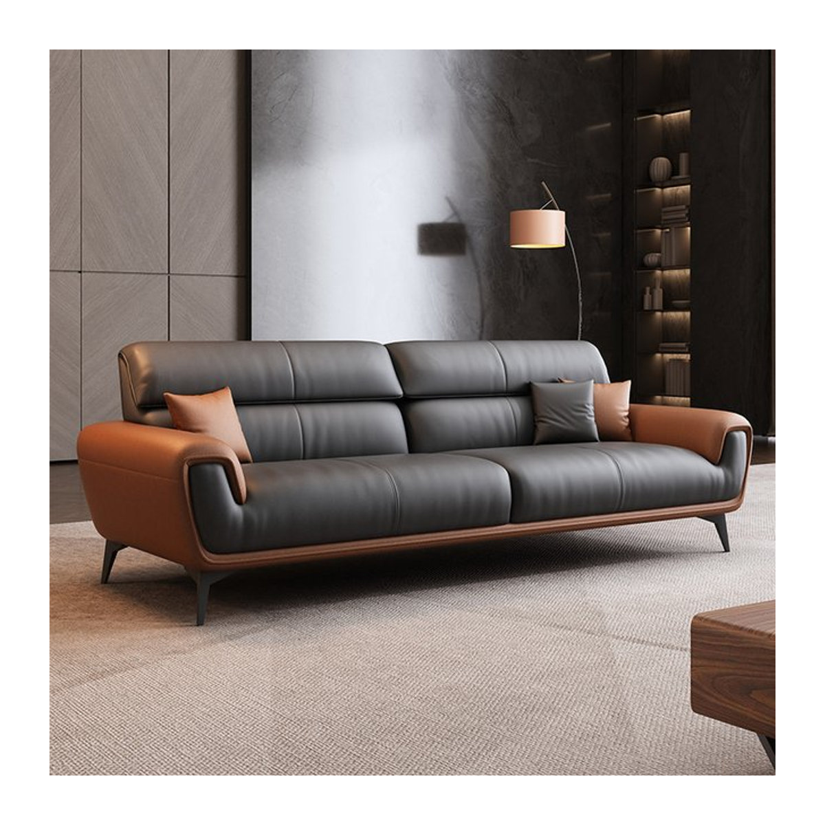 DUTRIEUX Nordic Leder Sofa in Schwarz mit Hocker im skandinavischen Design - Bild 1