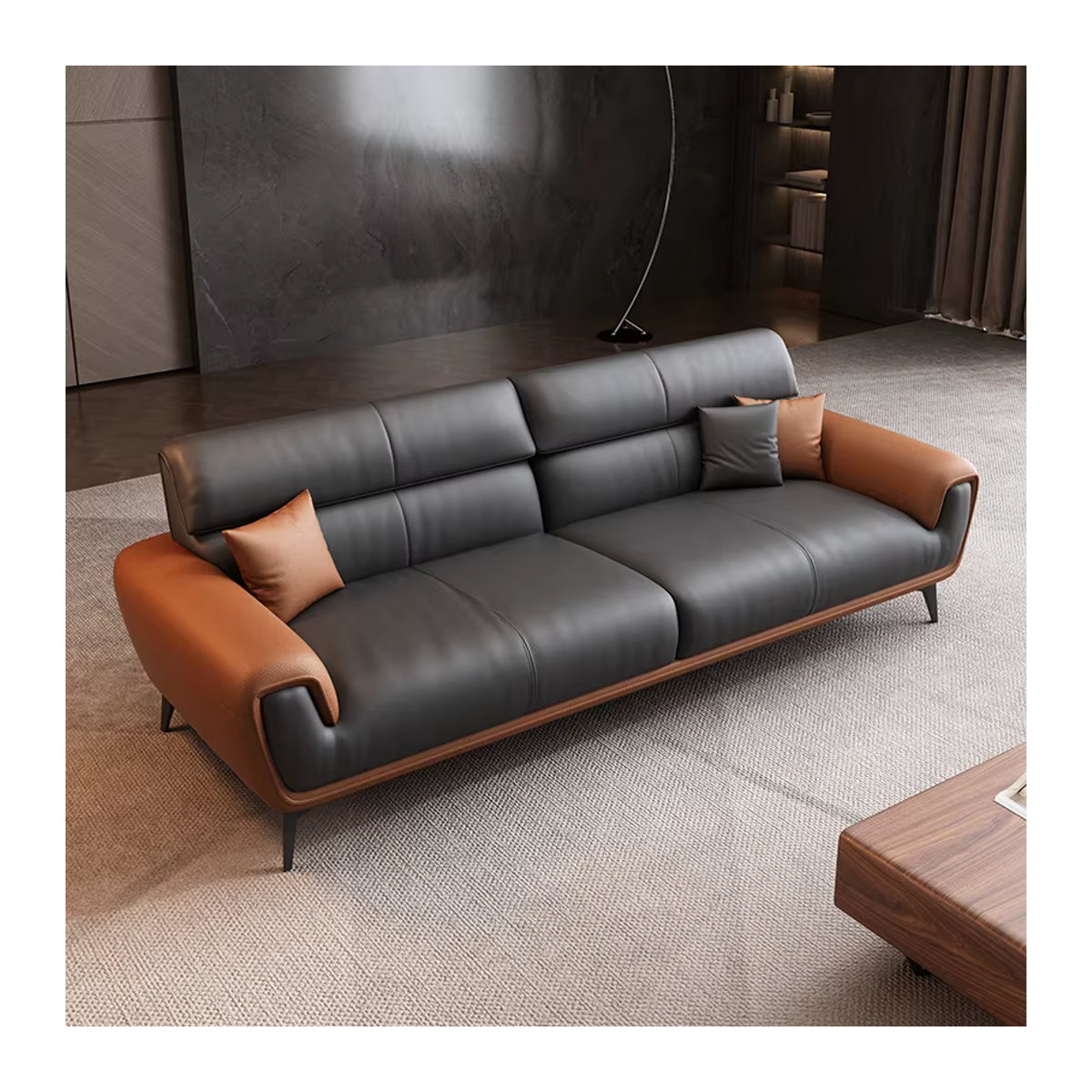 DUTRIEUX Nordic Leder Sofa in Schwarz mit Hocker im skandinavischen Design - Bild 2