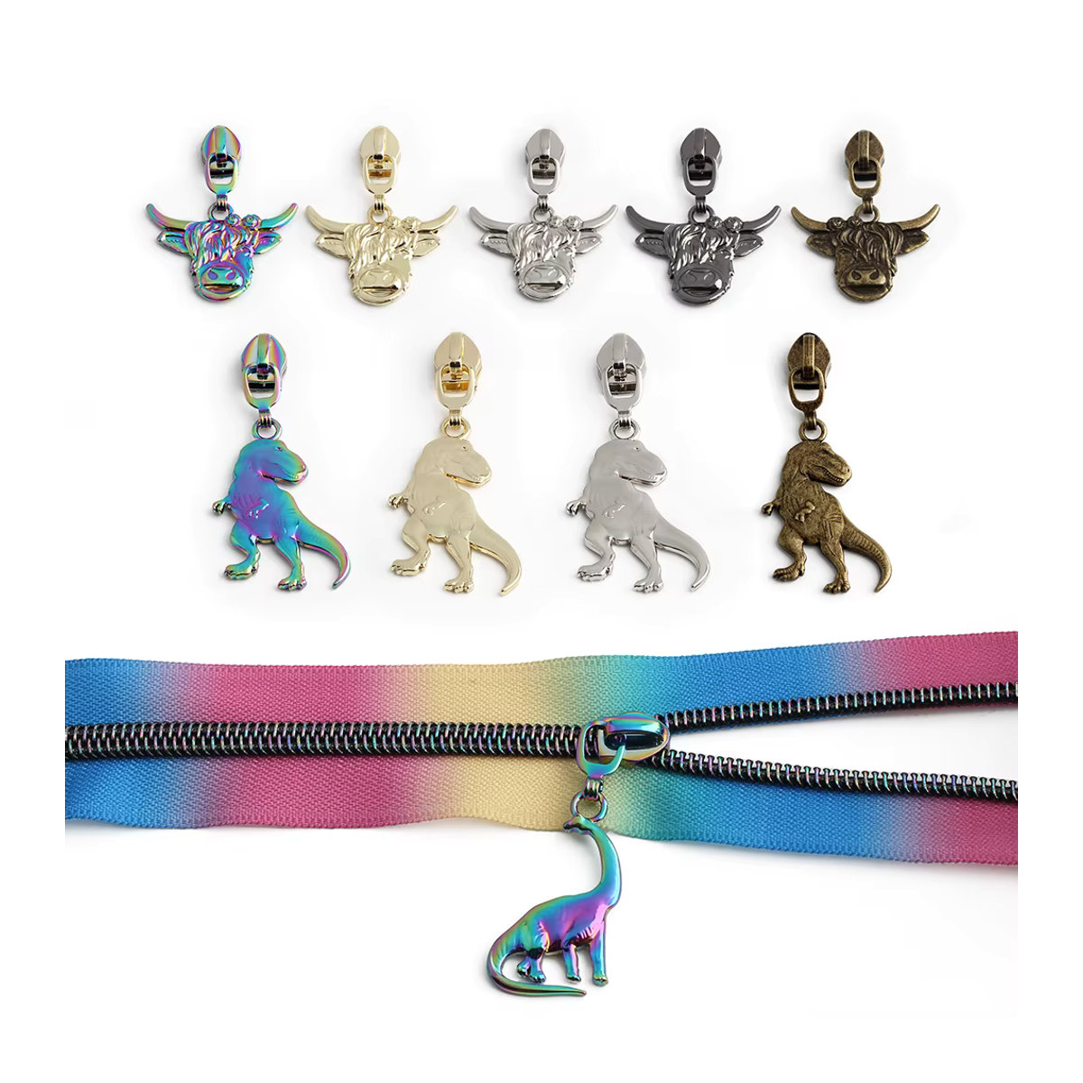 DUTRIEUX Nylon Reißverschluss Schieber Set für Kleidung und Taschen in Bunt und L-Gold - Bild 2