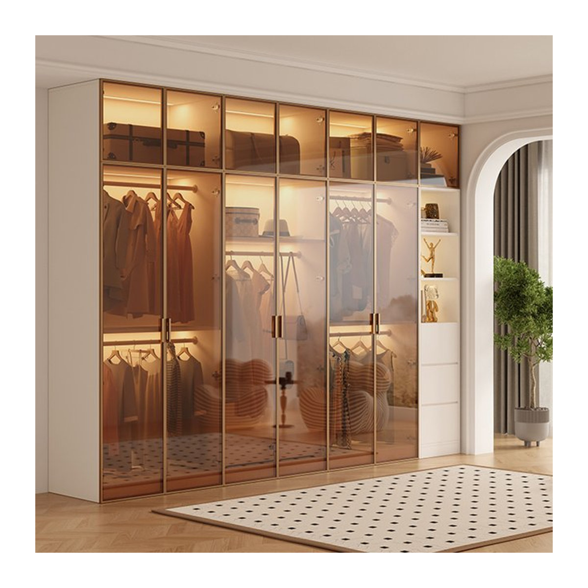 DUTRIEUX Offener Kleiderschrank in Weiß, Minimalistisches Design aus Holz und Glas, Modulares Display-Möbel, B/T/H: 80 x 40 x 55 cm - Bild 1