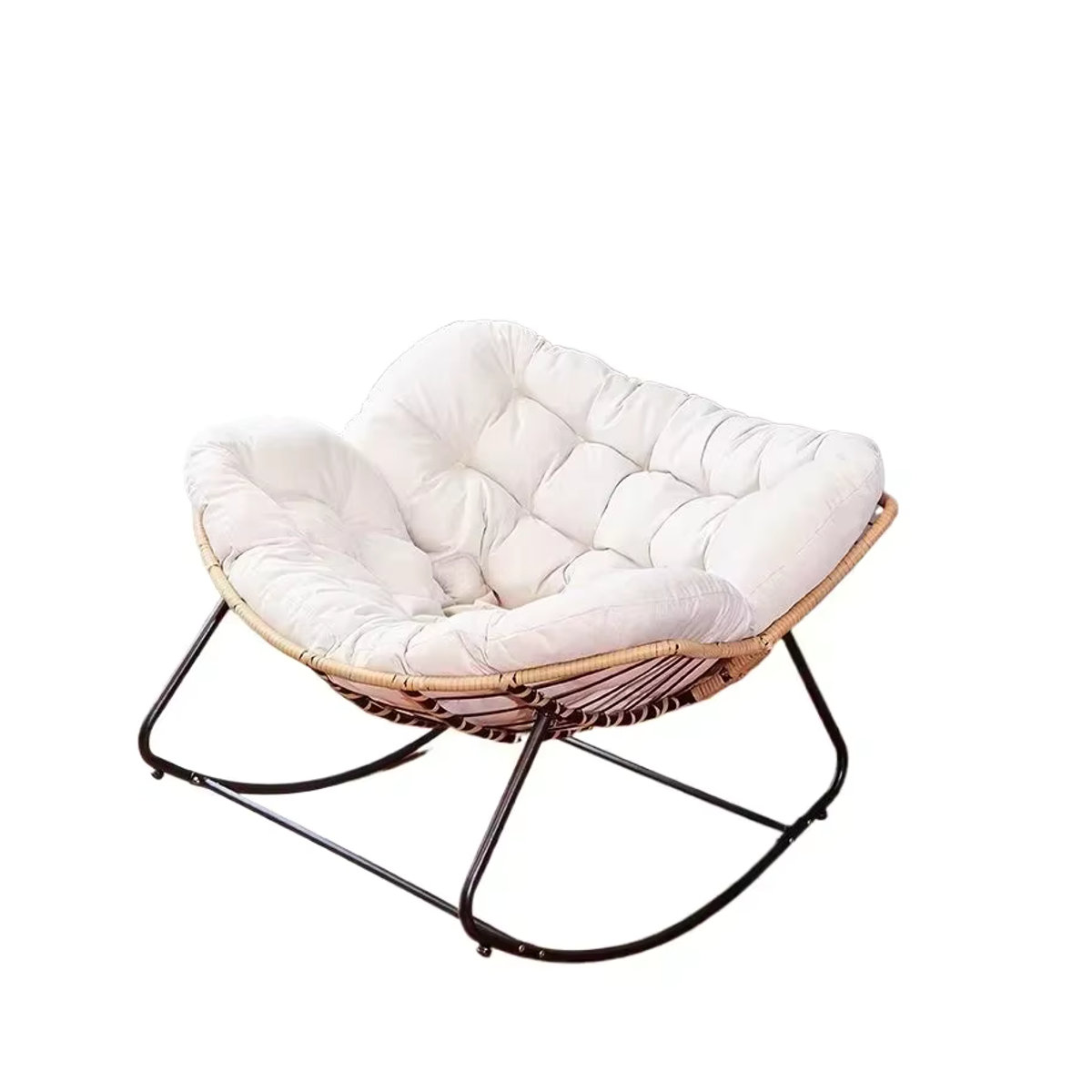 DUTRIEUX Outdoor Schaukelstuhl für Erwachsene in Vogelnest-Form aus Rattan und Metall, Beige/Orange, Bohemian Design - Bild 3
