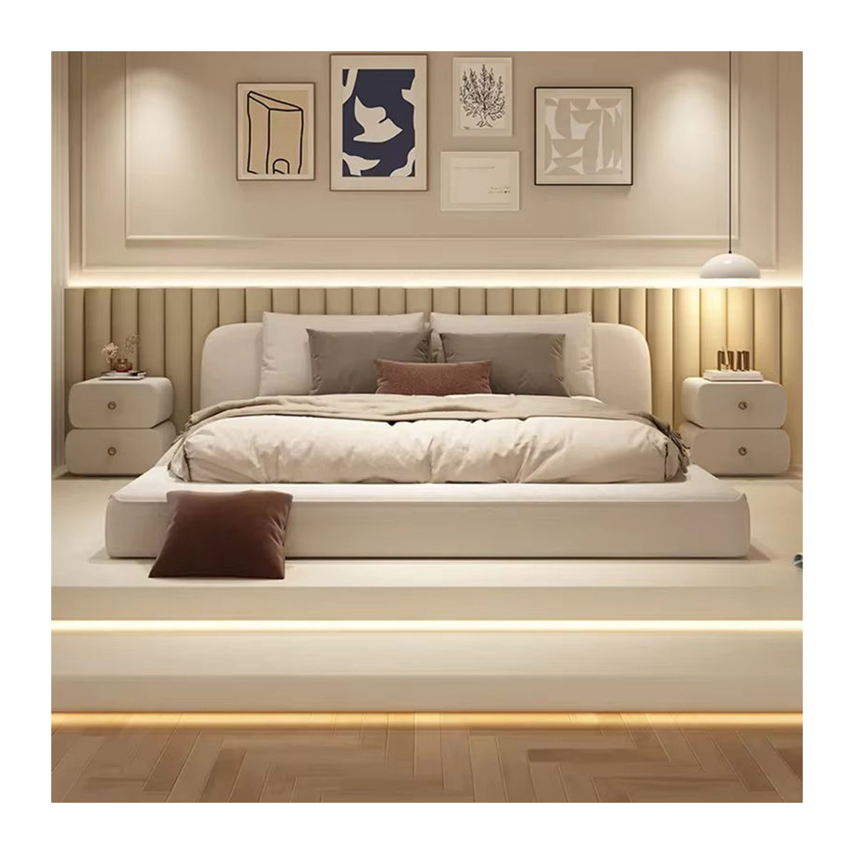 DUTRIEUX Queen-Size Funktionsbett in Beige mit Polsterung und Stauraum, modernes und minimalistisches Schlafzimmerbett - Bild 2