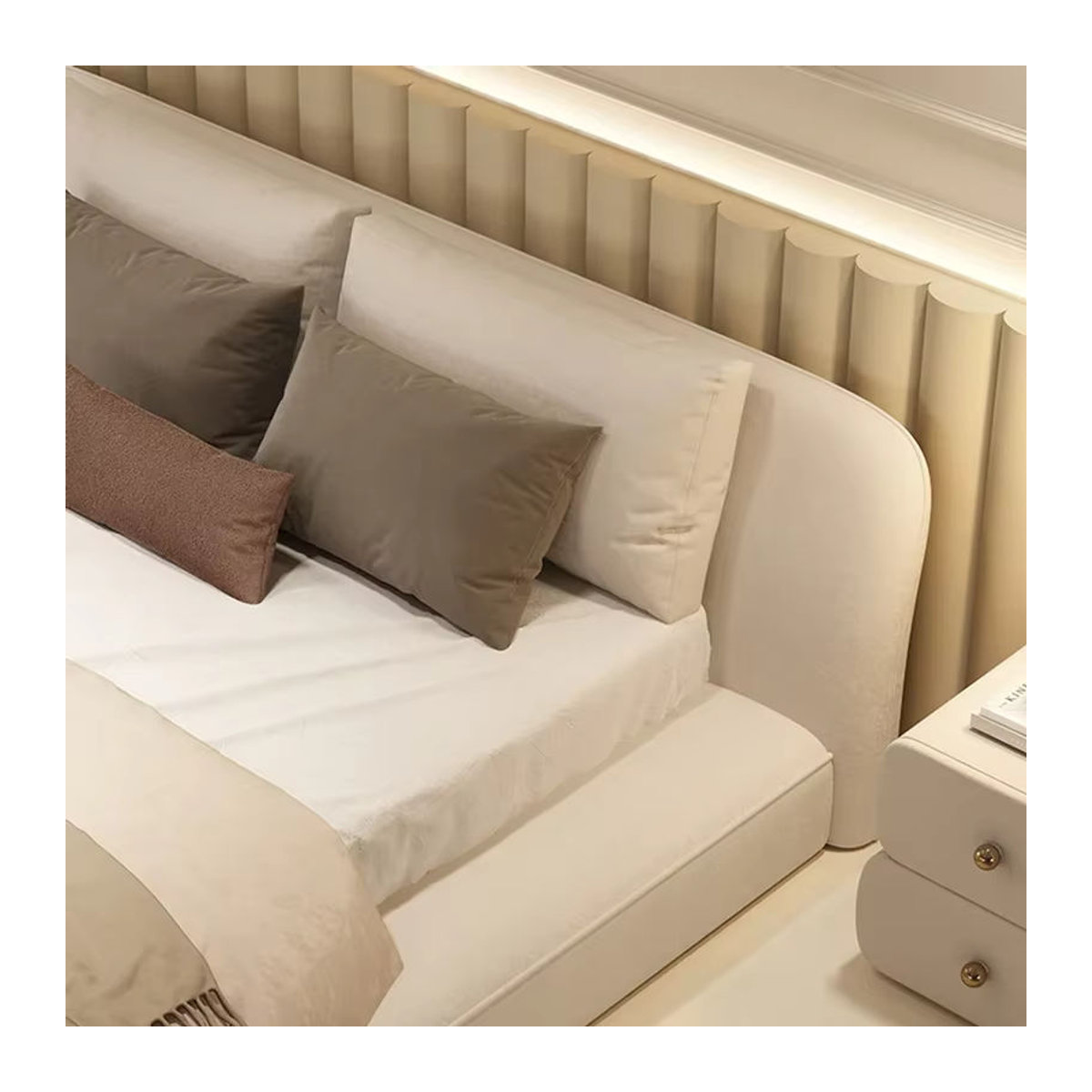 DUTRIEUX Queen-Size Funktionsbett in Beige mit Polsterung und Stauraum, modernes und minimalistisches Schlafzimmerbett - Bild 4