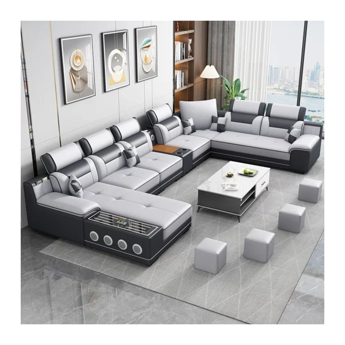 DUTRIEUX Schlafsofa Modernes Design aus Holz und Kunstleder in Schwarz/Weiß und Grau - Bild 1