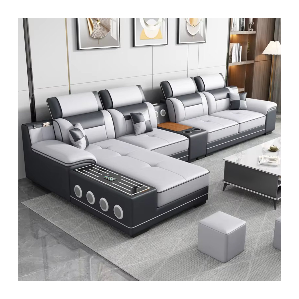 DUTRIEUX Schlafsofa Modernes Design aus Holz und Kunstleder in Schwarz/Weiß und Grau - Bild 2