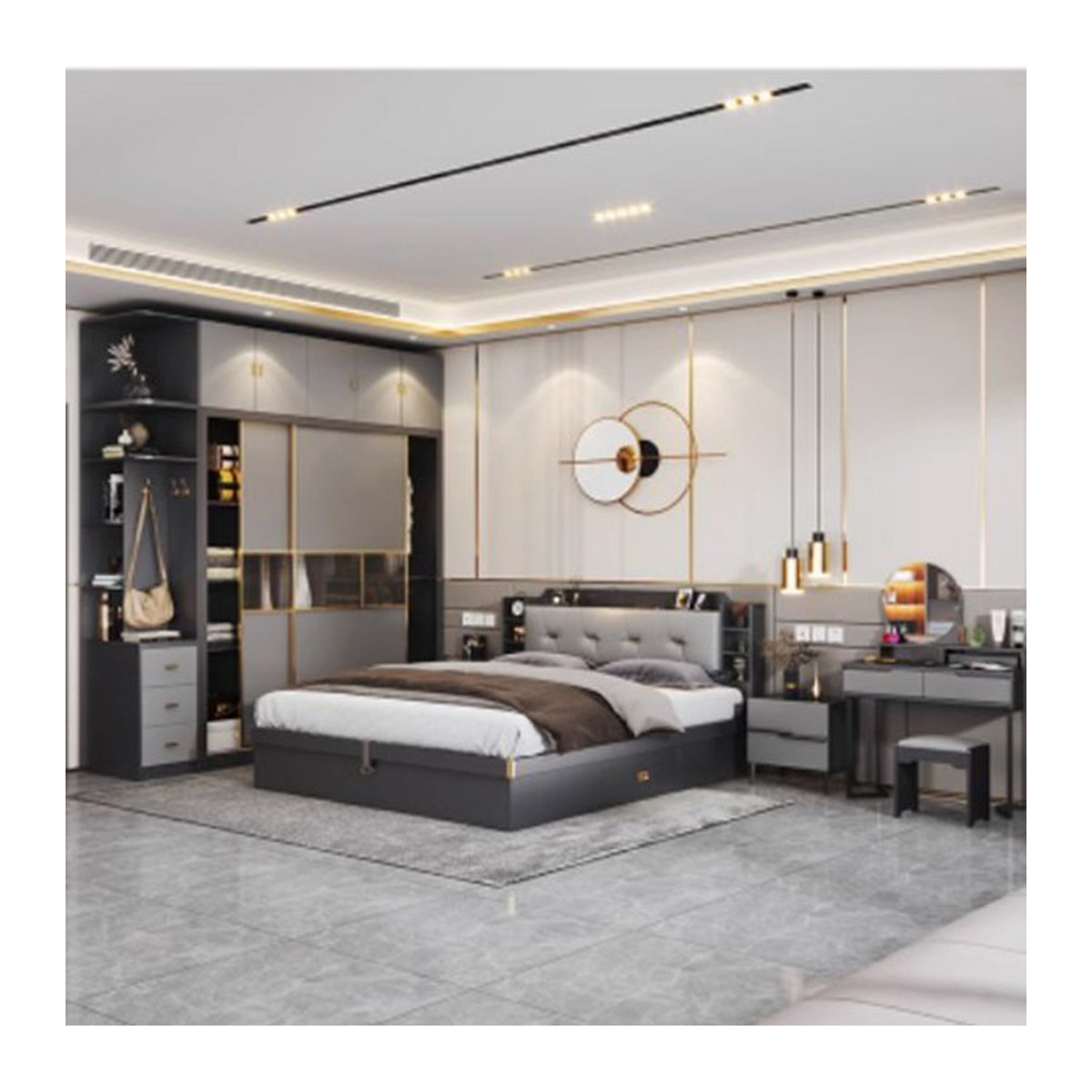 DUTRIEUX Schlafzimmer-Set in Schwarz mit Doppelbett und Kommode im minimalistischen Design - Bild 1