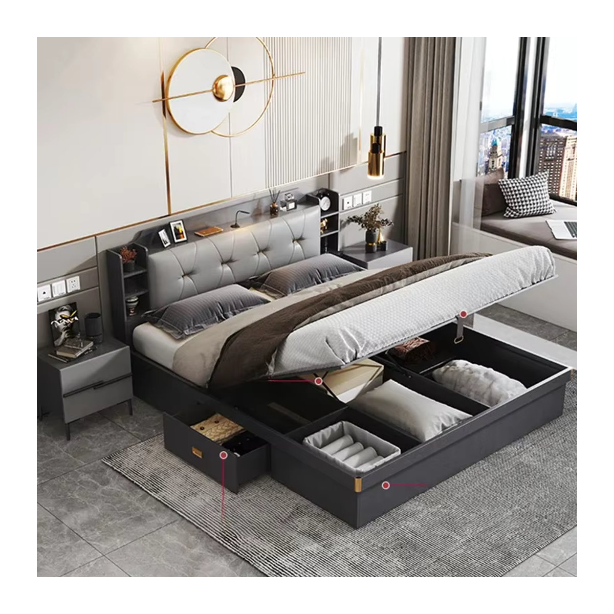 DUTRIEUX Schlafzimmer-Set in Schwarz mit Doppelbett und Kommode im minimalistischen Design - Bild 2