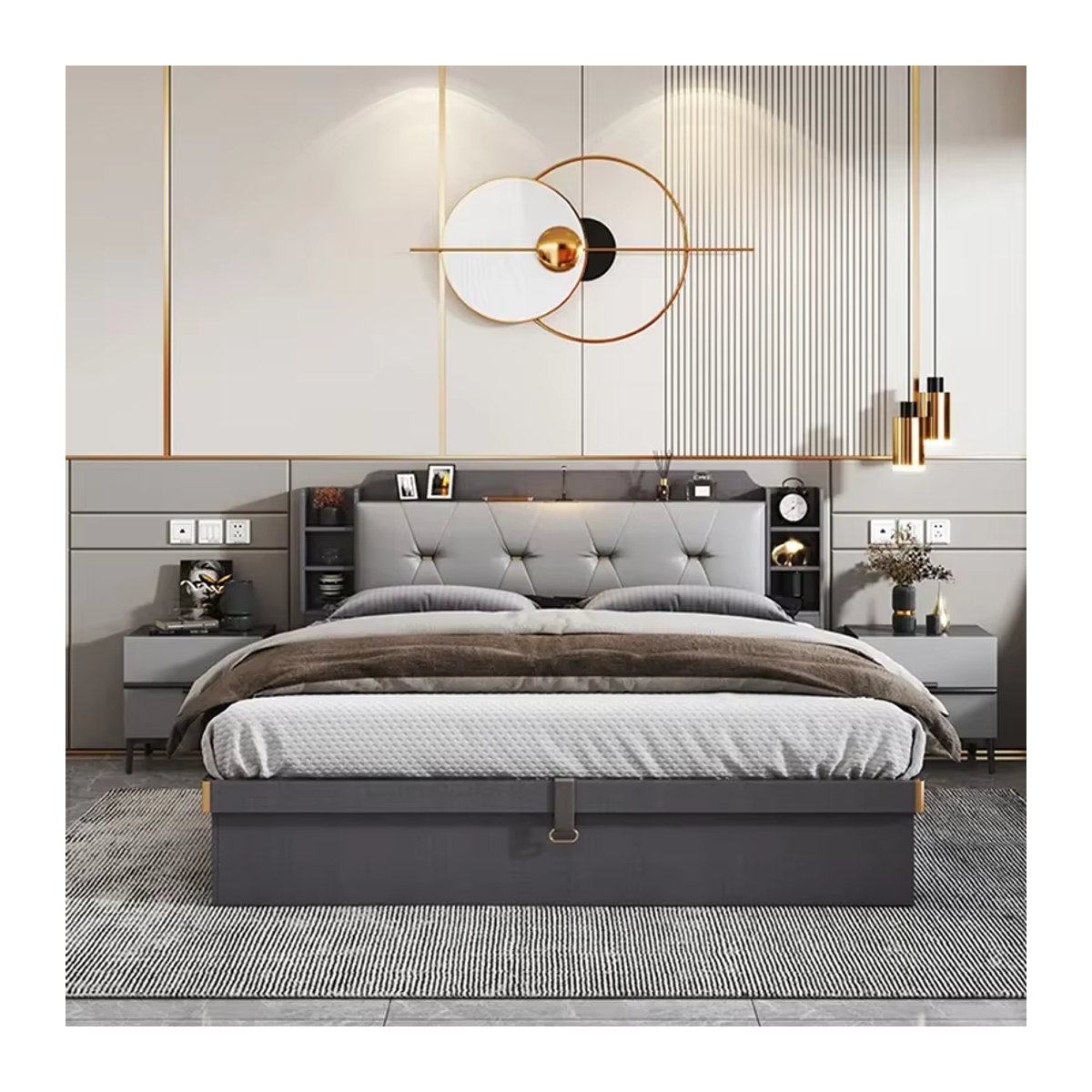 DUTRIEUX Schlafzimmer-Set in Schwarz mit Doppelbett und Kommode im minimalistischen Design - Bild 3