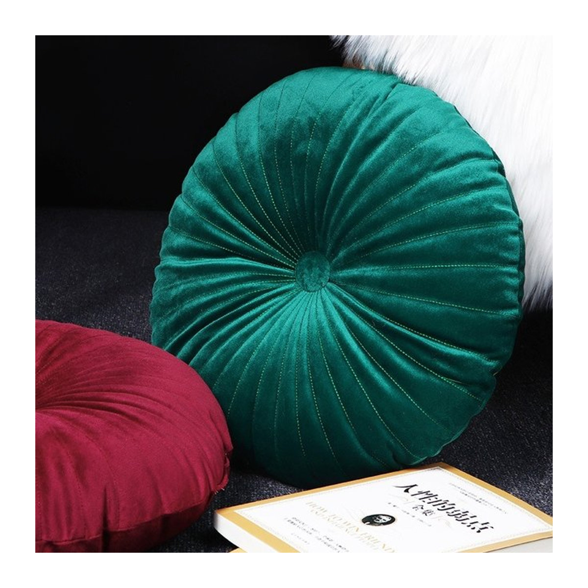 DUTRIEUX Sitzkissen in Kürbisform aus holländischem Samt, rundes Tatami-Wurfkissen für Esszimmerstühle, beige und mehrfarbig - Bild 1