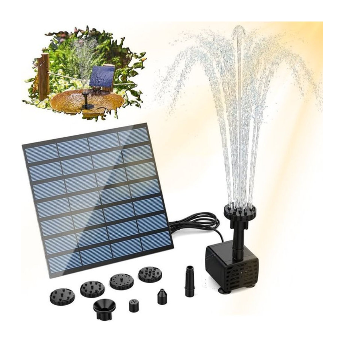 DUTRIEUX Solar-Schwimmbrunnen in Schwarz mit 6 Düsen für Garten, Teich und Vogelbad (2,5 W) - Bild 1