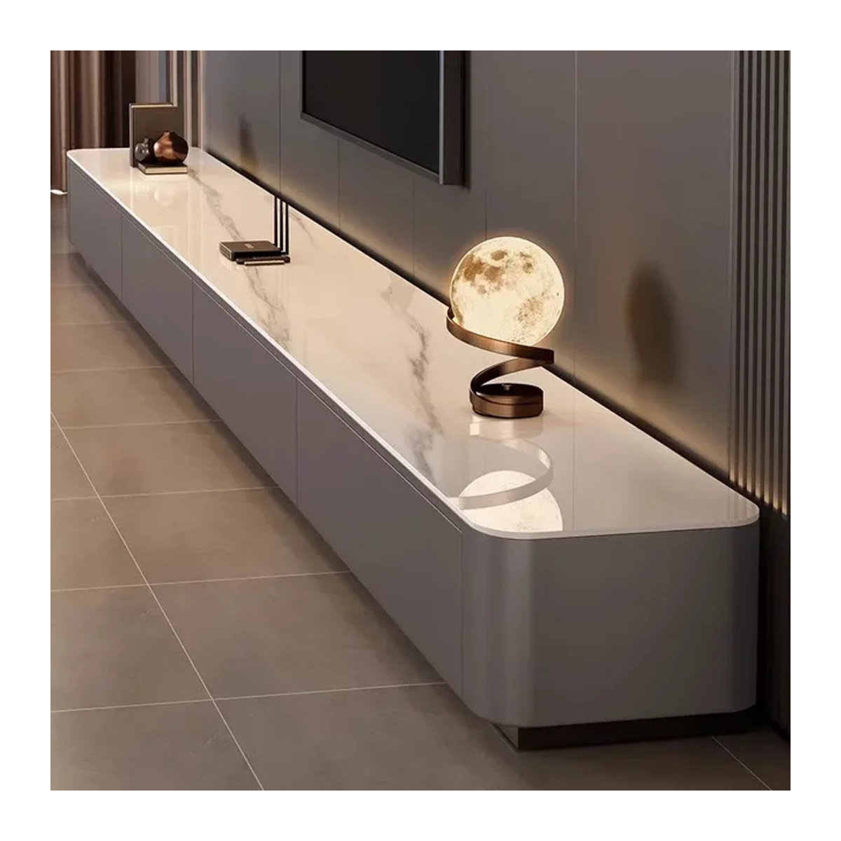 DUTRIEUX TV-Lowboard im skandinavischen Design aus Holz und Marmor in Weiß, B/T/H: 160 x 160 x 160 cm - Bild 1