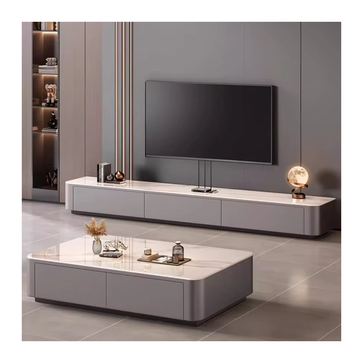 DUTRIEUX TV-Lowboard im skandinavischen Design aus Holz und Marmor in Weiß, B/T/H: 160 x 160 x 160 cm - Bild 2
