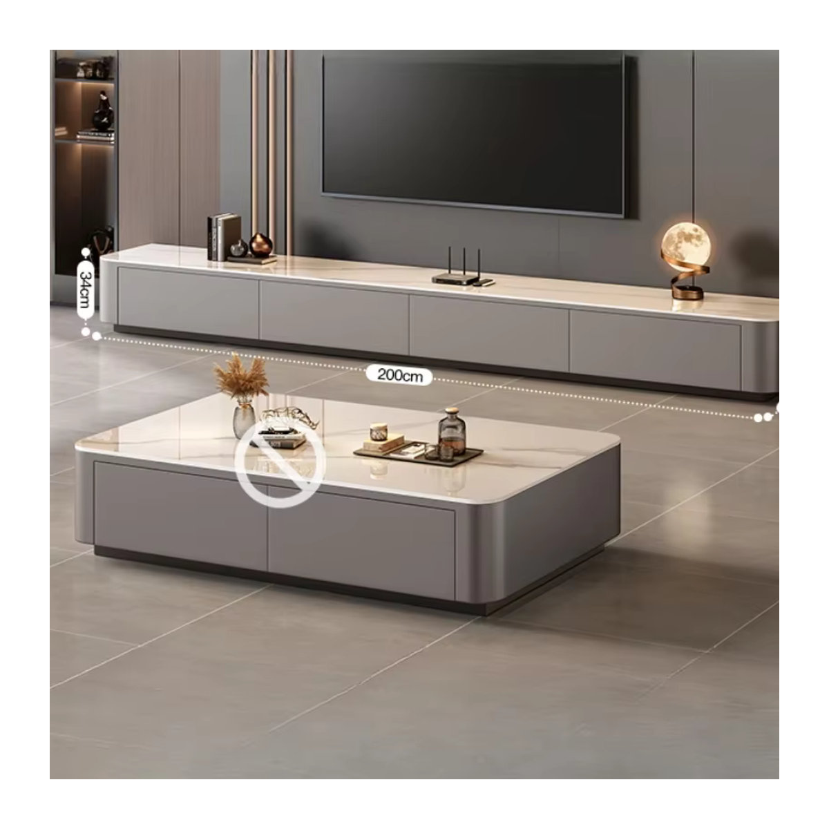 DUTRIEUX TV-Lowboard im skandinavischen Design aus Holz und Marmor in Weiß, B/T/H: 160 x 160 x 160 cm - Bild 3