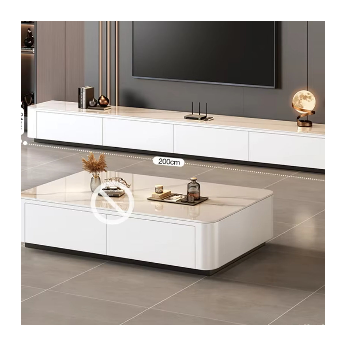 DUTRIEUX TV-Lowboard im skandinavischen Design aus Holz und Marmor in Weiß, B/T/H: 160 x 160 x 160 cm - Bild 4
