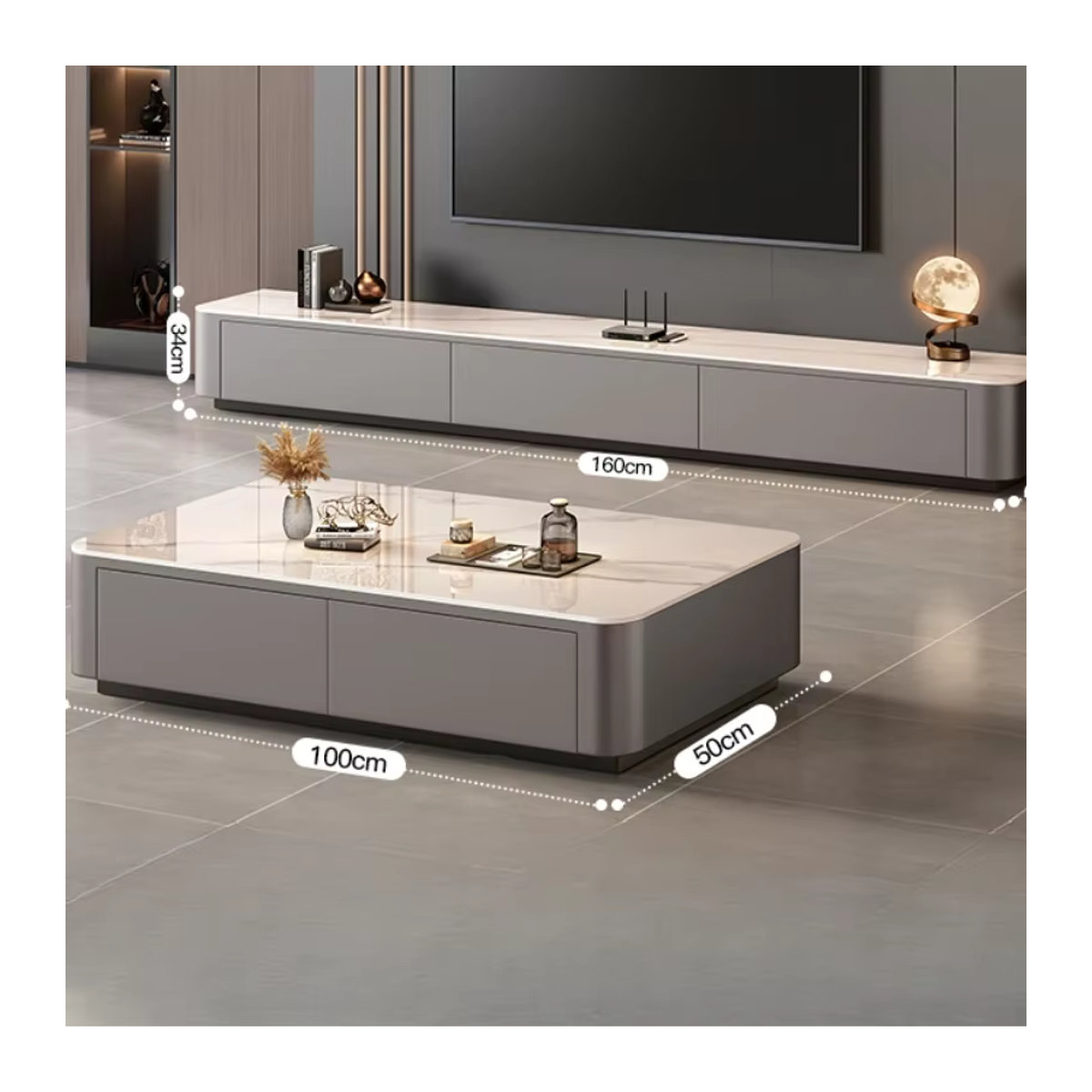 DUTRIEUX TV-Lowboard im skandinavischen Design aus Holz und Marmor in Weiß, B/T/H: 160 x 160 x 160 cm - Bild 5