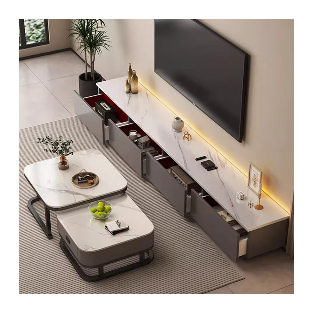 DUTRIEUX TV-Schrank Modern in Weiß mit Marmor-Optik B/T/H: 120 x 120 x 120 cm - Bild 2