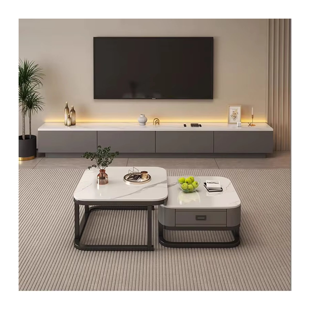 DUTRIEUX TV-Schrank Modern in Weiß mit Marmor-Optik B/T/H: 120 x 120 x 120 cm - Bild 3