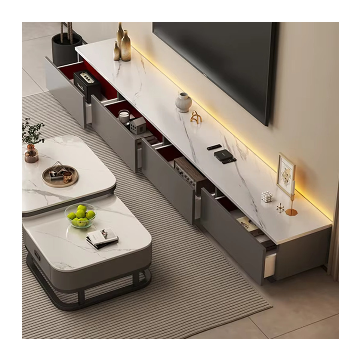DUTRIEUX TV-Schrank Modern in Weiß mit Marmor-Optik B/T/H: 120 x 120 x 120 cm - Bild 4