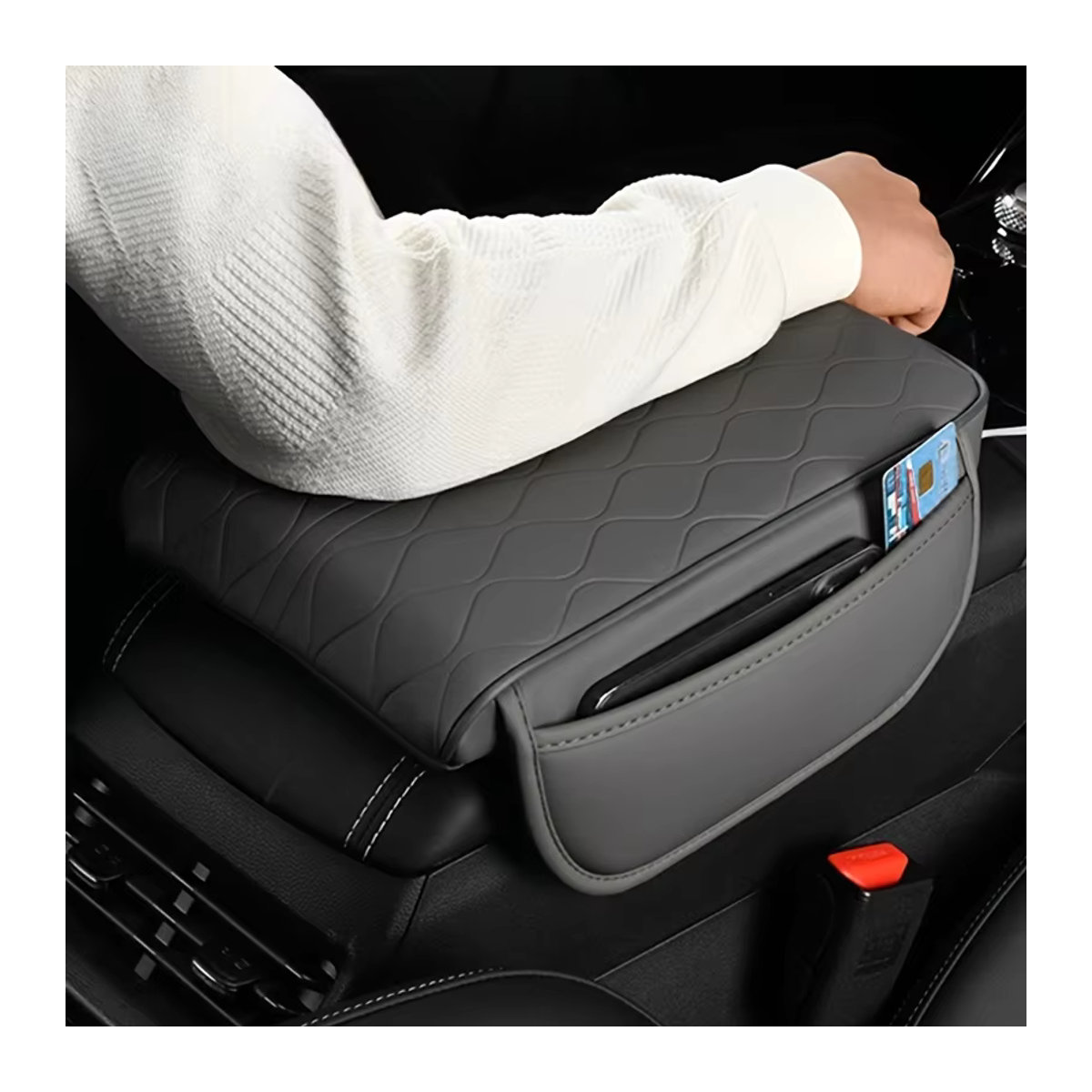 DUTRIEUX Universelles Auto-Armlehnenpolster aus Leder in Schwarz mit Memory-Schaum und geometrischem Design - Bild 2