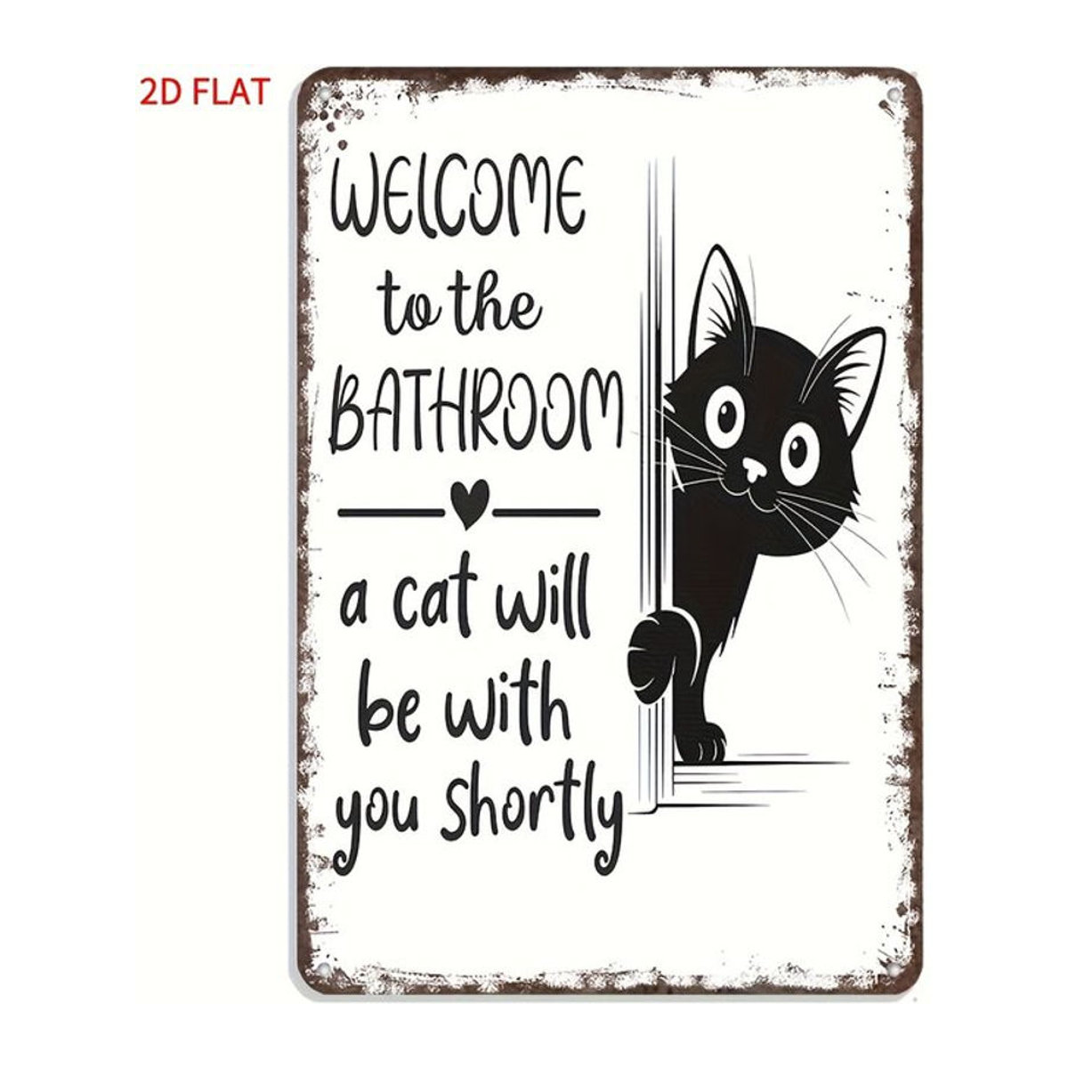 DUTRIEUX Vintage Badezimmerschild mit lustiger schwarzer Katze als Wanddeko aus Holz und Metall in Schwarz, Braun und Weiß - Bild 1