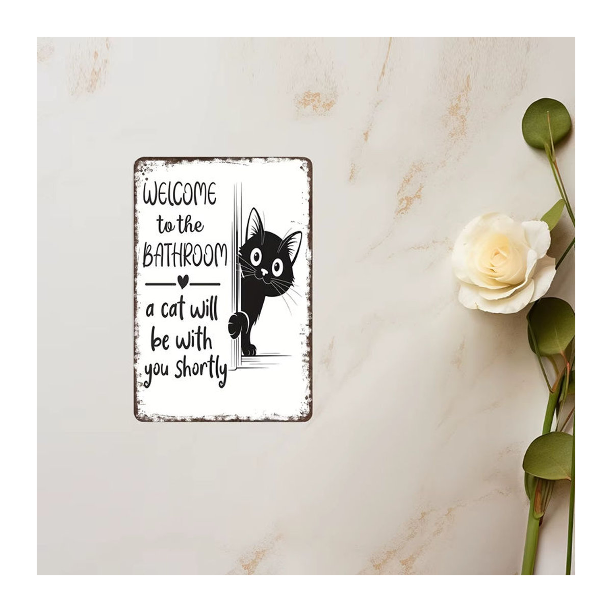 DUTRIEUX Vintage Badezimmerschild mit lustiger schwarzer Katze als Wanddeko aus Holz und Metall in Schwarz, Braun und Weiß - Bild 2
