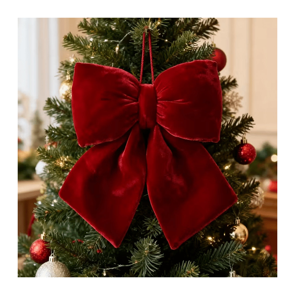 DUTRIEUX Weihnachtsdekoration rote Stoffschleife als klassisches Hängeornament für Baum und Kranz - Bild 1