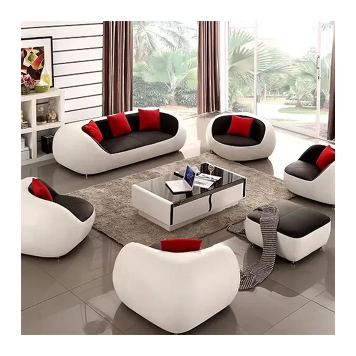 DUTRIEUX Wohnzimmersofa aus Echtleder im skandinavischen Design mit Fußhocker in Schwarz/Weiß - Bild 1
