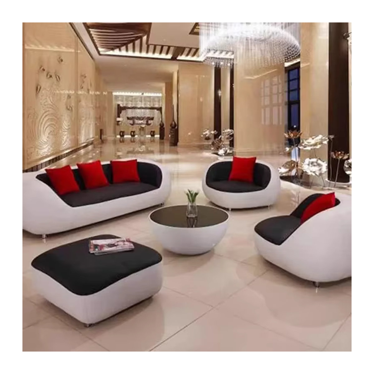 DUTRIEUX Wohnzimmersofa aus Echtleder im skandinavischen Design mit Fußhocker in Schwarz/Weiß - Bild 3