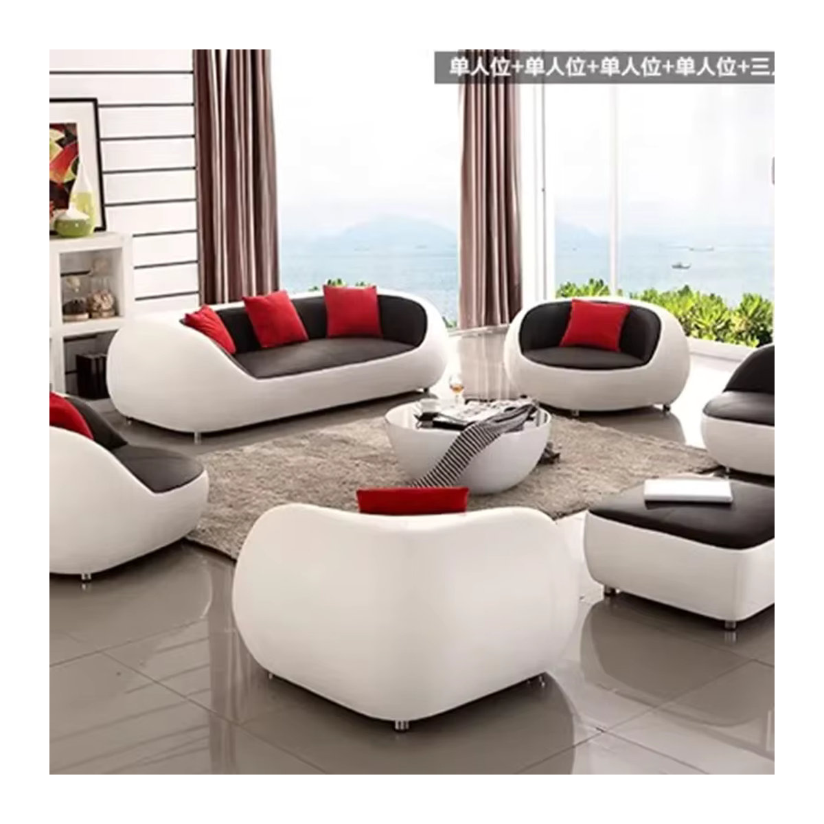 DUTRIEUX Wohnzimmersofa aus Echtleder im skandinavischen Design mit Fußhocker in Schwarz/Weiß - Bild 5