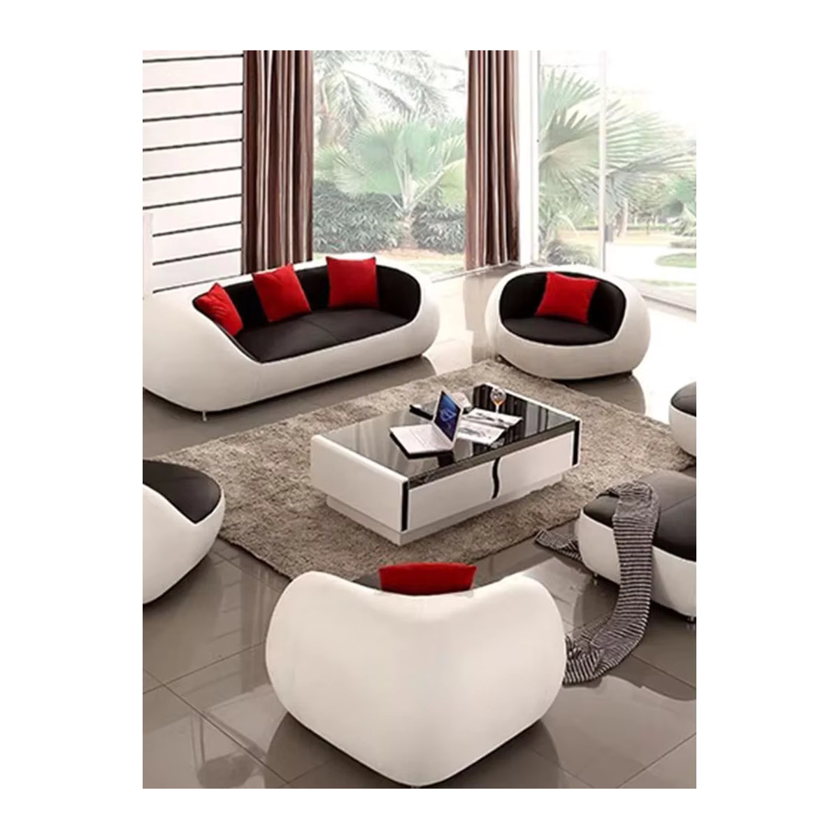 DUTRIEUX Wohnzimmersofa aus Echtleder im skandinavischen Design mit Fußhocker in Schwarz/Weiß - Bild 6