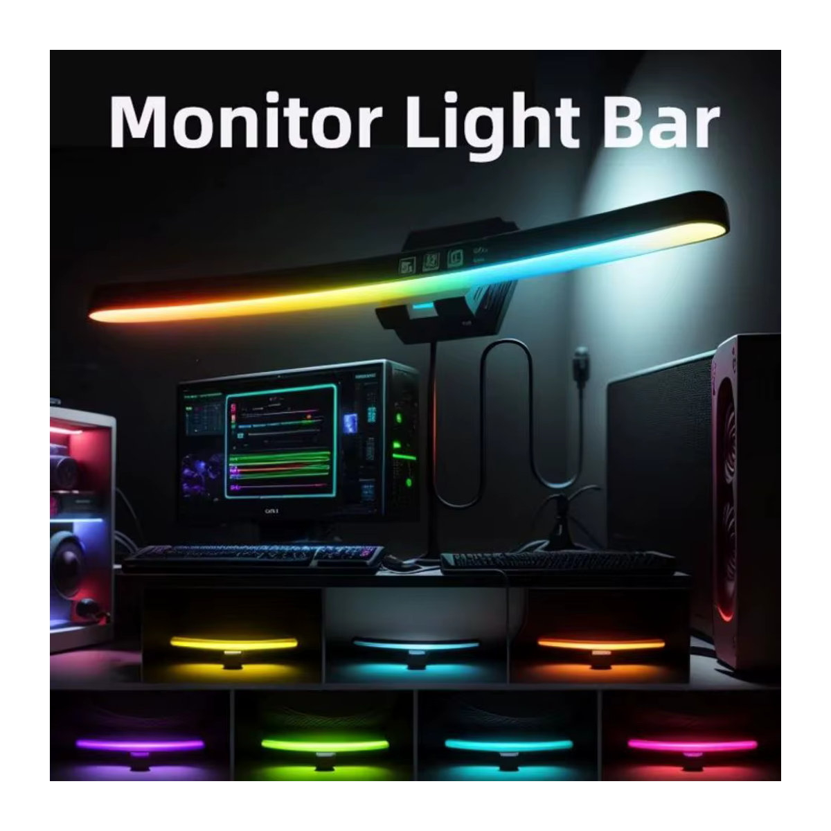 DVOLADOR Eye-Care Schreibtischlampe mit RGB-LED, Schwarz, USB-betriebene Monitor-Lichtleiste mit stufenlosem Dimmen für Computer und PC - Bild 2