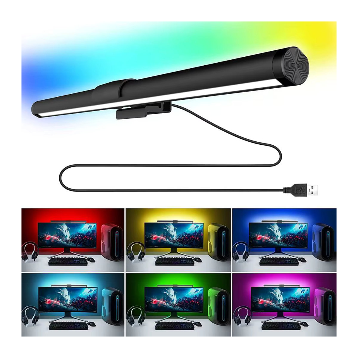 DVOLADOR Eye-Care Schreibtischlampe mit RGB-LED, Schwarz, USB-betriebene Monitor-Lichtleiste mit stufenlosem Dimmen für Computer und PC - Bild 3