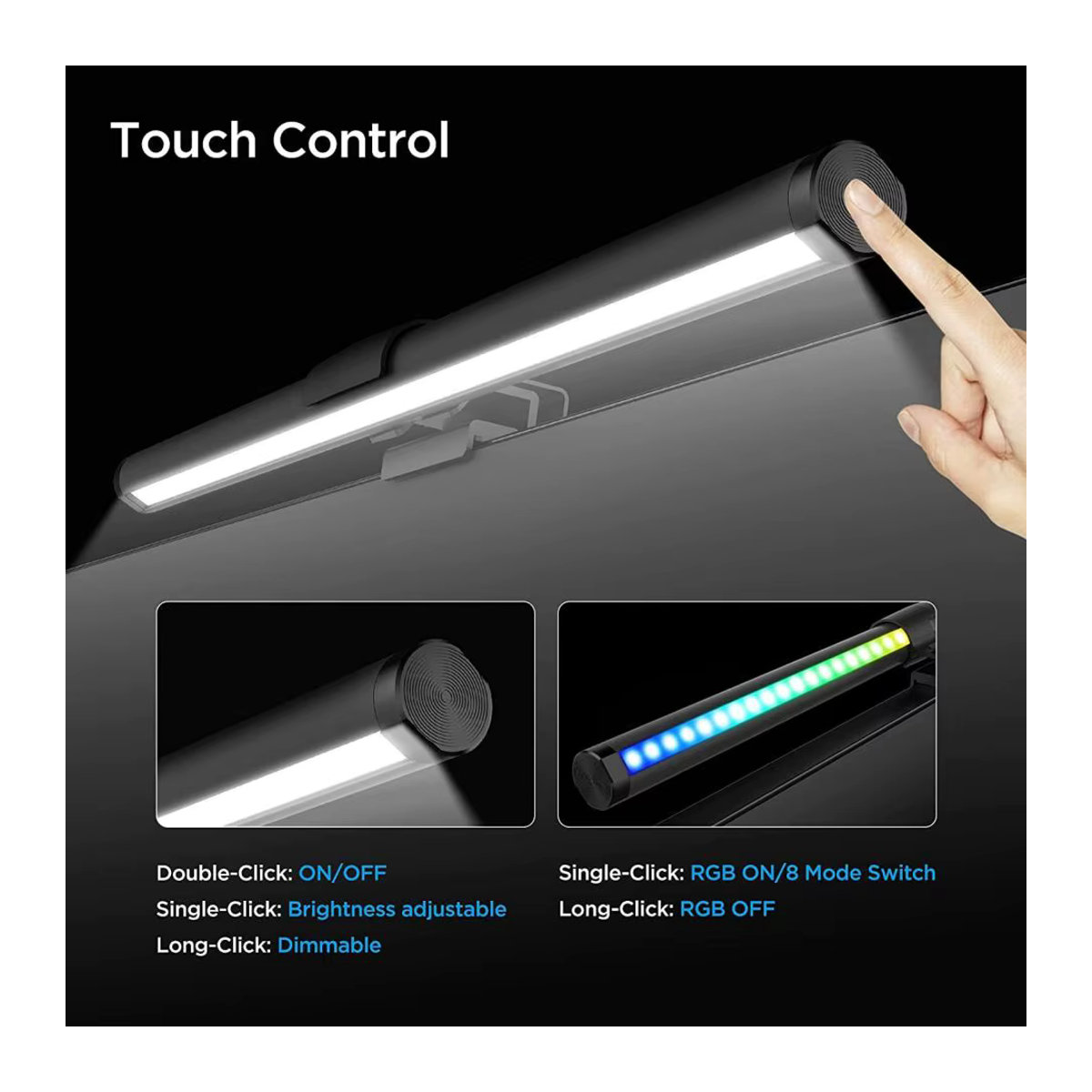 DVOLADOR Eye-Care Schreibtischlampe mit RGB-LED, Schwarz, USB-betriebene Monitor-Lichtleiste mit stufenlosem Dimmen für Computer und PC - Bild 4