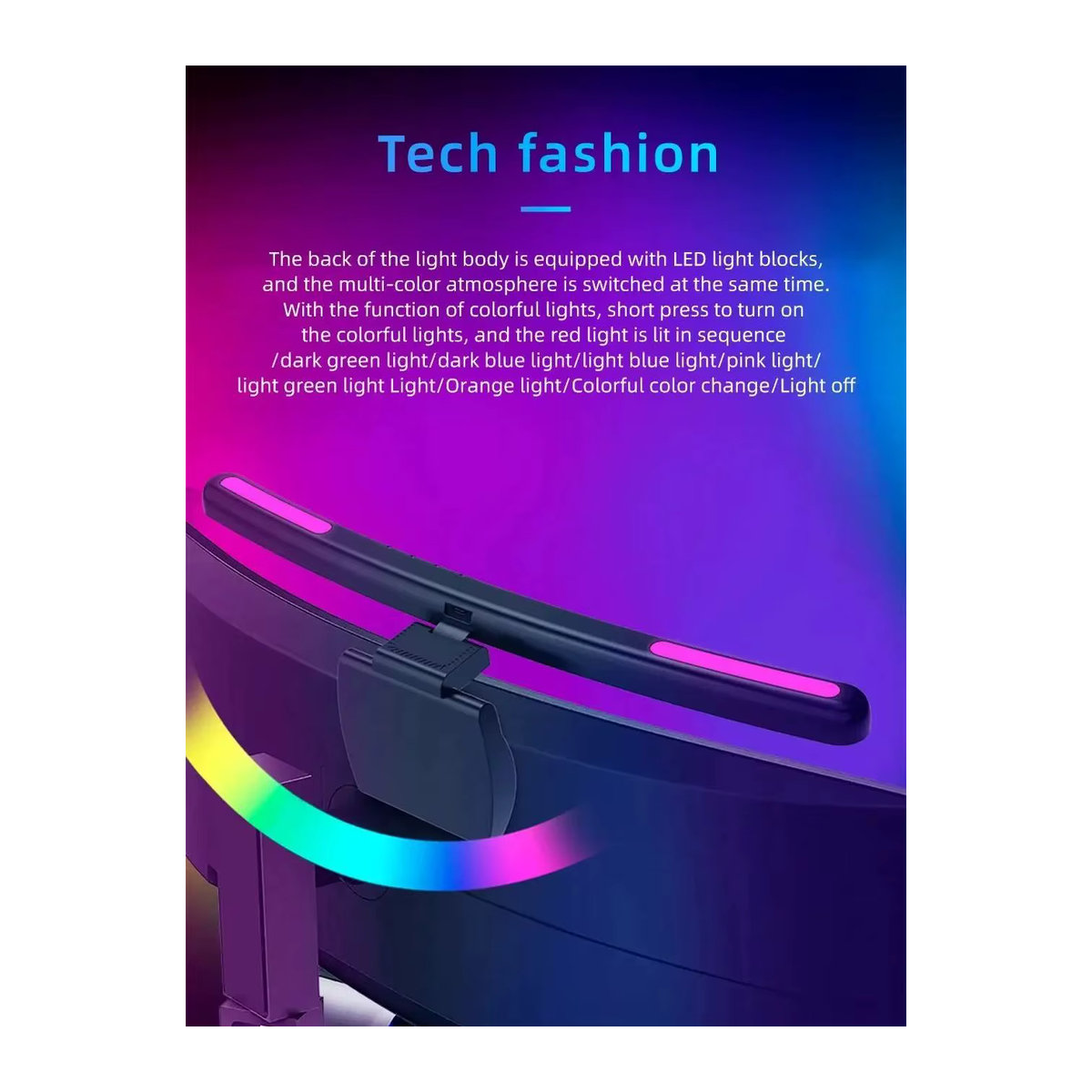 DVOLADOR Eye-Care Schreibtischlampe mit RGB-LED, Schwarz, USB-betriebene Monitor-Lichtleiste mit stufenlosem Dimmen für Computer und PC - Bild 6