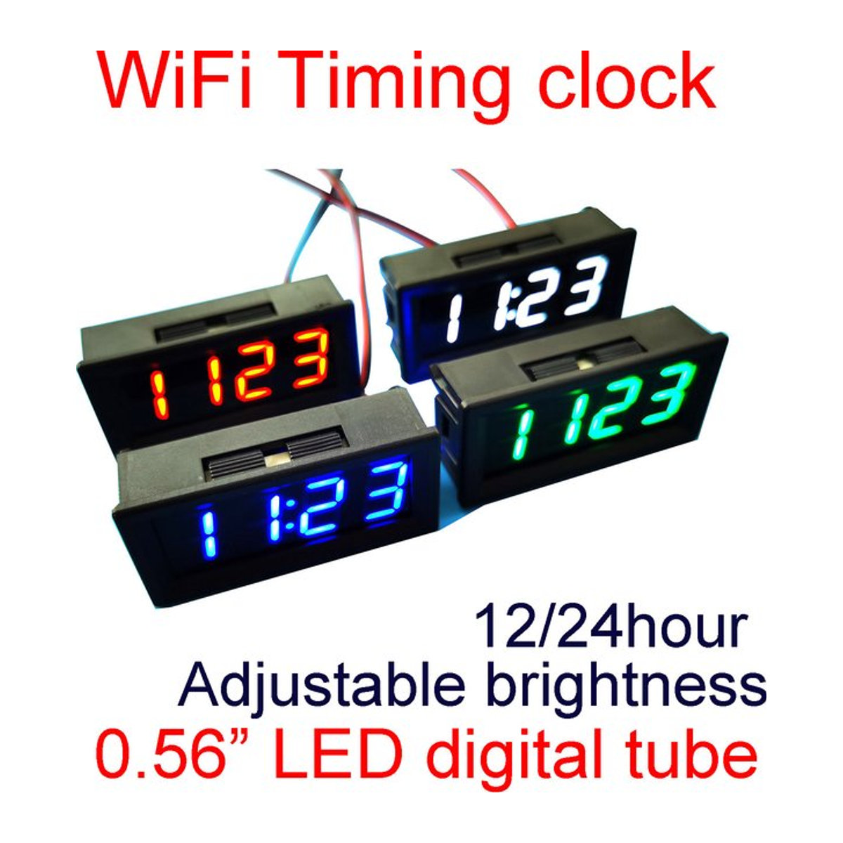 Dykbcells WiFi-Uhr mit LED Digitalröhre, elektronische Uhr mit automatischem Timing und 12/24-Stunden-Anzeige, Schwarz/Rot - Bild 1