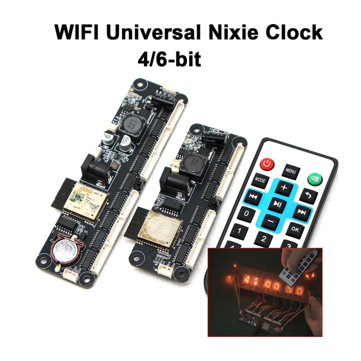 DYKBmetered Universelle Nixie-Röhren-Uhr mit WLAN-Controller und App-Fernbedienung, Schwarz, Metall, Rechteckig - Bild 1