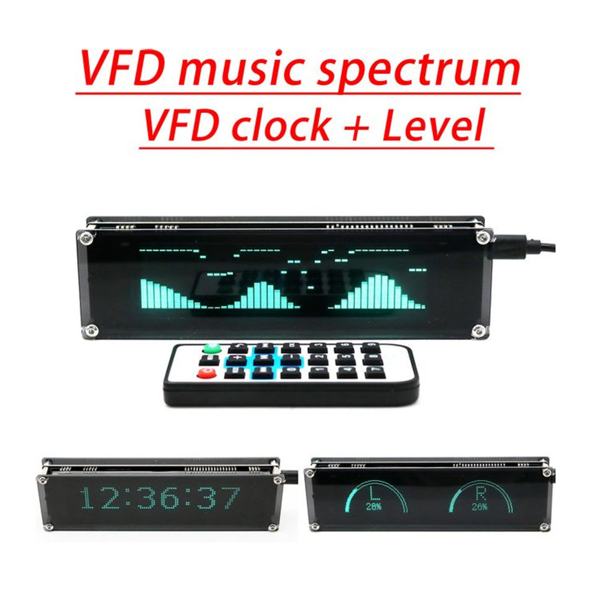 DYKBmetered VFD Musik-Spektrum VU-Meter mit MIC-Tonabnehmer und Rhythmus-Atmosphärenlicht in Schwarz - Bild 1