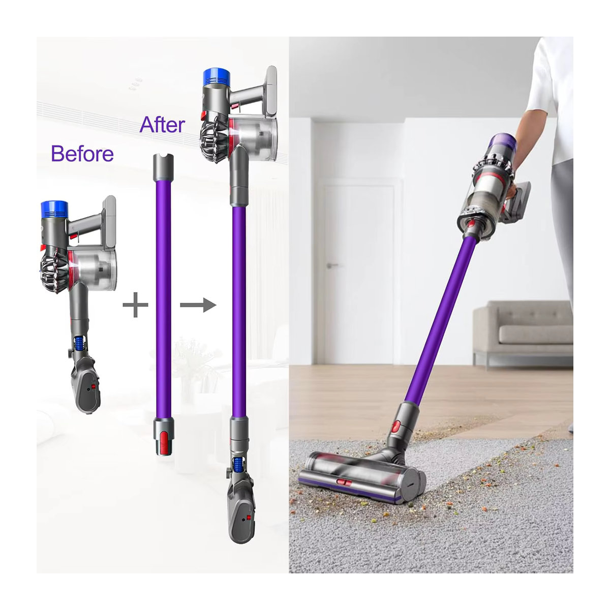 Dyson Ersatzteil Quick Release Staubsauger Stange für V15 V11 V10 V8 V7 in Gold und Bunt, Länge: 72,4 cm - Bild 3