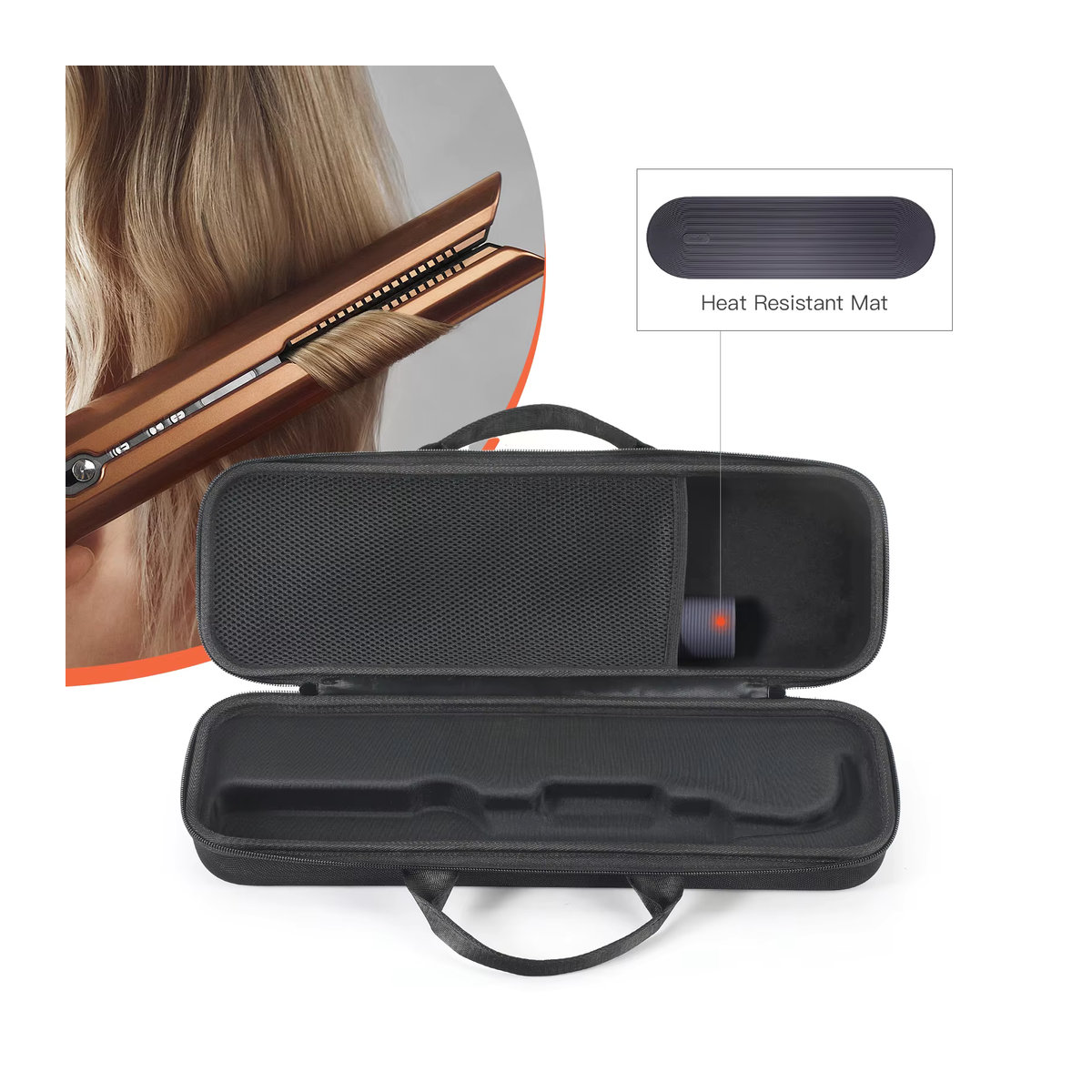 Dyson Reise-Aufbewahrungstasche für Airstrait HT01 Haarglätter, stoßfest und kratzfest mit Netztasche, Schwarz oder Blau - Bild 4