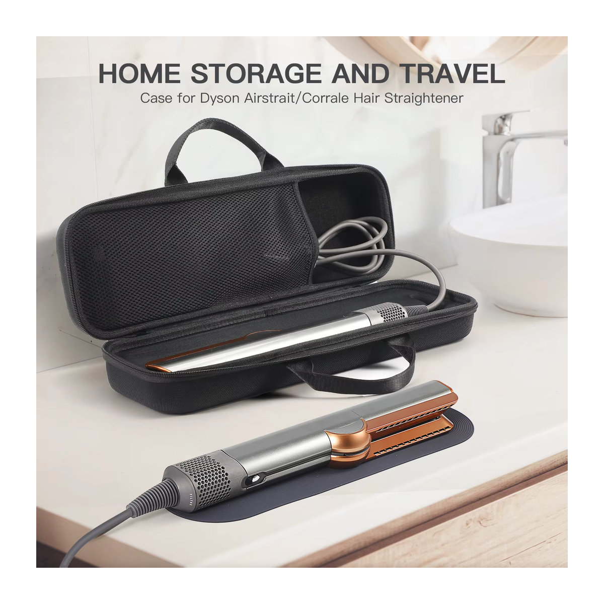 Dyson Reise-Aufbewahrungstasche für Airstrait HT01 Haarglätter, stoßfest und kratzfest mit Netztasche, Schwarz oder Blau - Bild 6