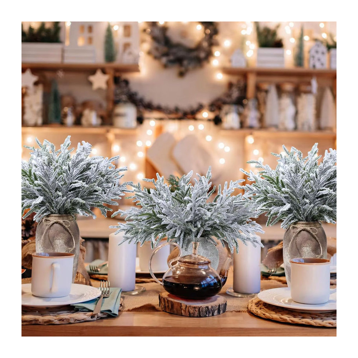 Dywjt Künstliche Kiefernnadeln in Grün für Weihnachts-, Hochzeits- und Garten-Dekorationen - Bild 2
