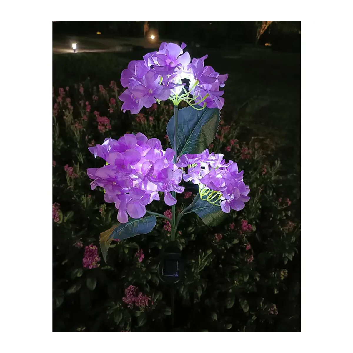 DZL General Home Appliances Solar Hortensien Gartenleuchte mit 3 LED-Blüten in Violett und Blau, wetterfeste Outdoor-Solarleuchte IP65 für Garten und Rasen - Bild 11