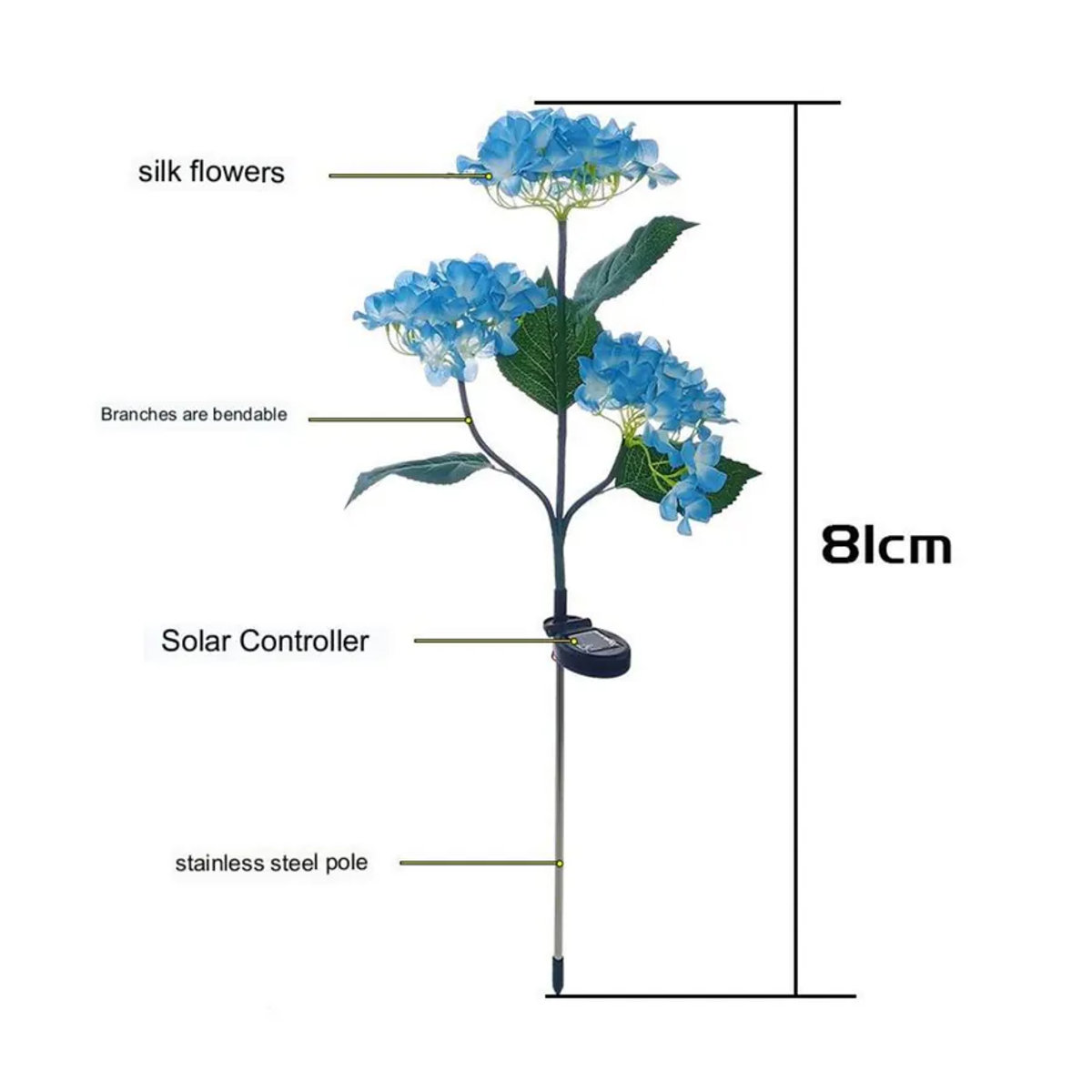 DZL General Home Appliances Solar Hortensien Gartenleuchte mit 3 LED-Blüten in Violett und Blau, wetterfeste Outdoor-Solarleuchte IP65 für Garten und Rasen - Bild 2